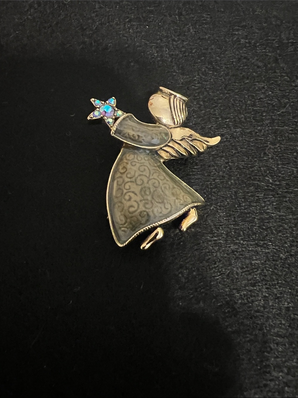 Gold-Tone Angel Brooch with Iridescent Star - Gold and Gray